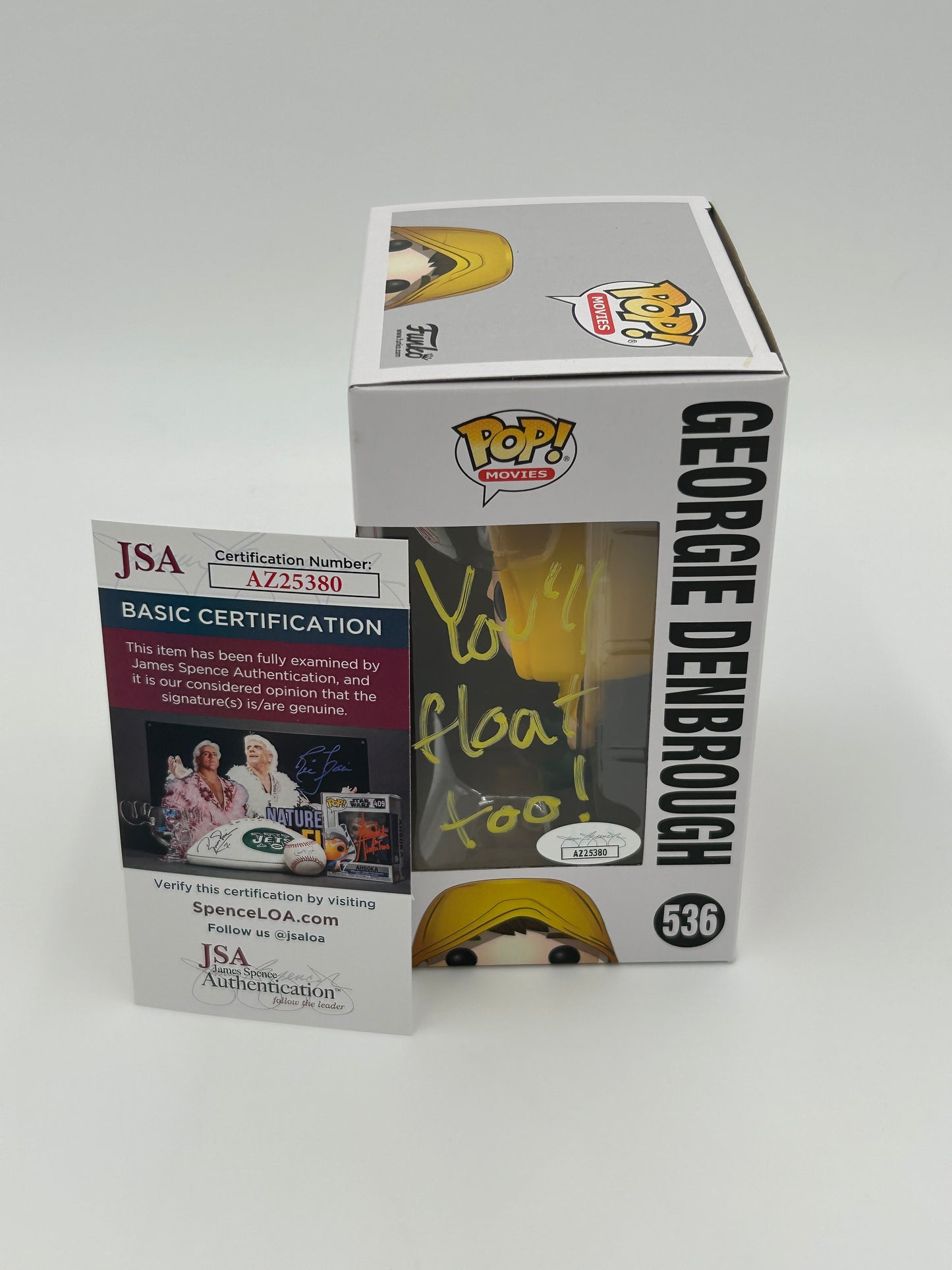 Jackson Robert Scott Signed And Inscribed "You'll Float Too" Georgie Denbrough "IT" #536 Funko Pop! Vinyl Figure (JSA)