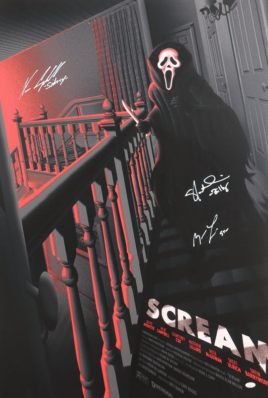 3x Signed Campbell, Lillard, Ulrich Signed Full-Size 27x40 "SCREAM" Poster (JSA Witnessed)