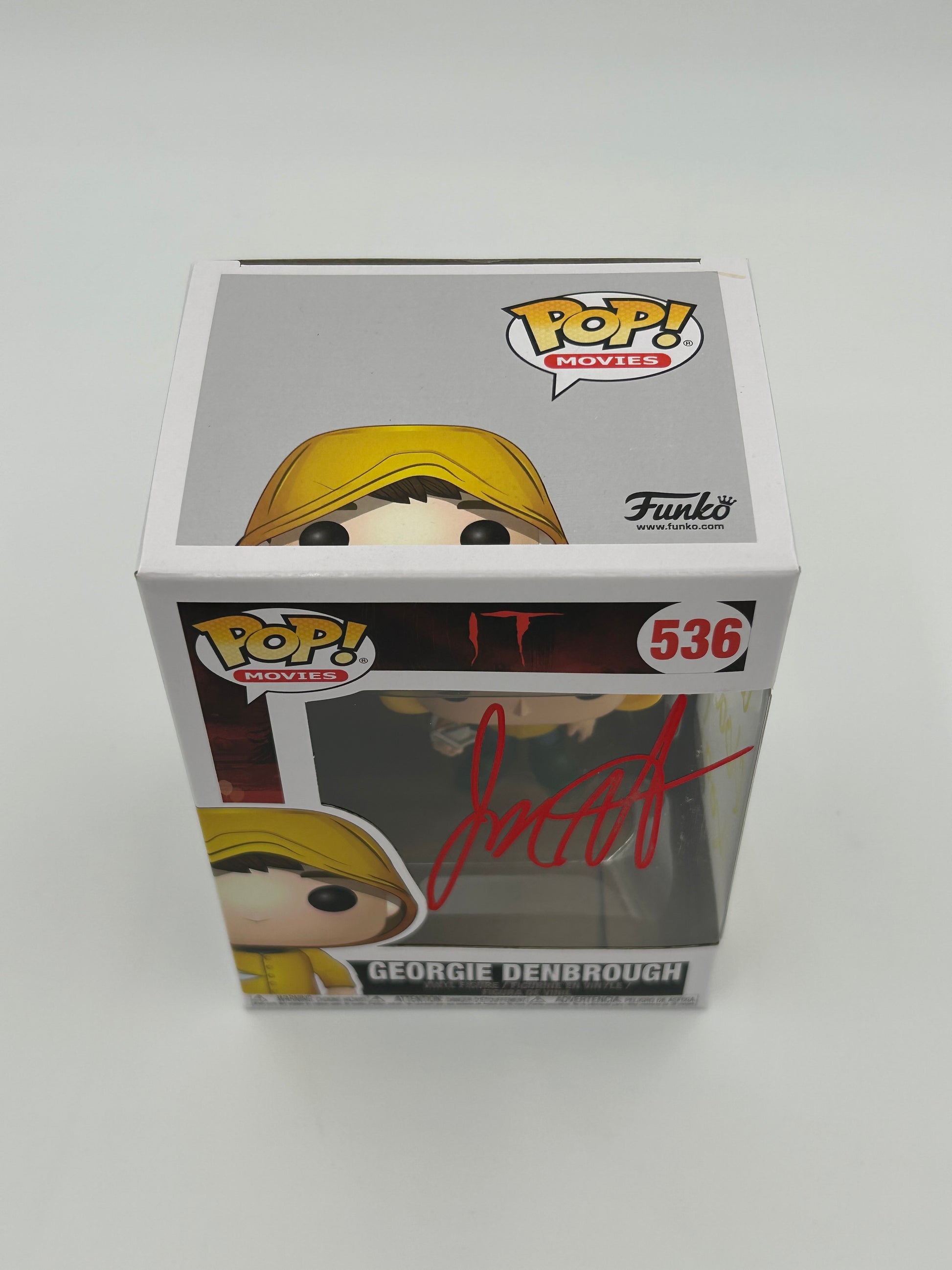 Photo of Jackson Robert Scott Signed And Inscribed "You'll Float Too" Georgie Denbrough "IT" #536 Funko Pop! Vinyl Figure (JSA) at InkedAuction.com.