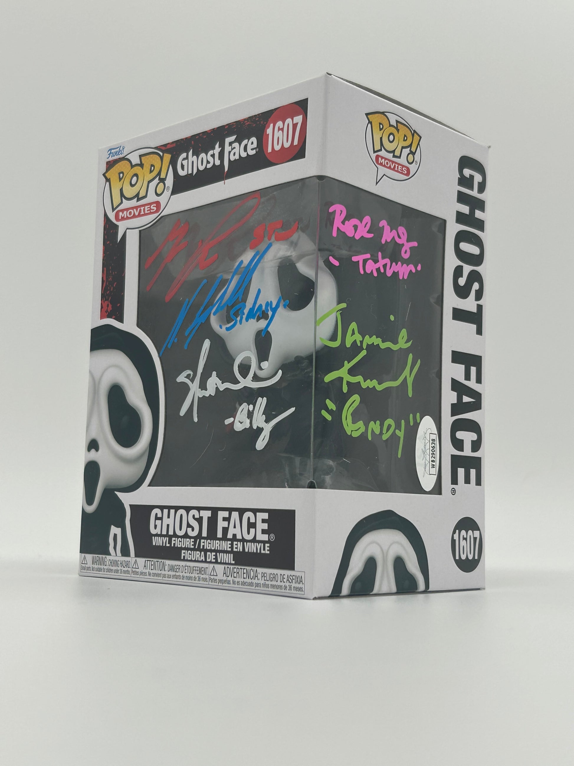 Photo of 5x Signed (Campbell, Kennedy, Lillard, McGowan, Ulrich) Ghost Face "Scream" #1607 Funko Pop! Vinyl Figure (JSA Witnessed) at InkedAuction.com.