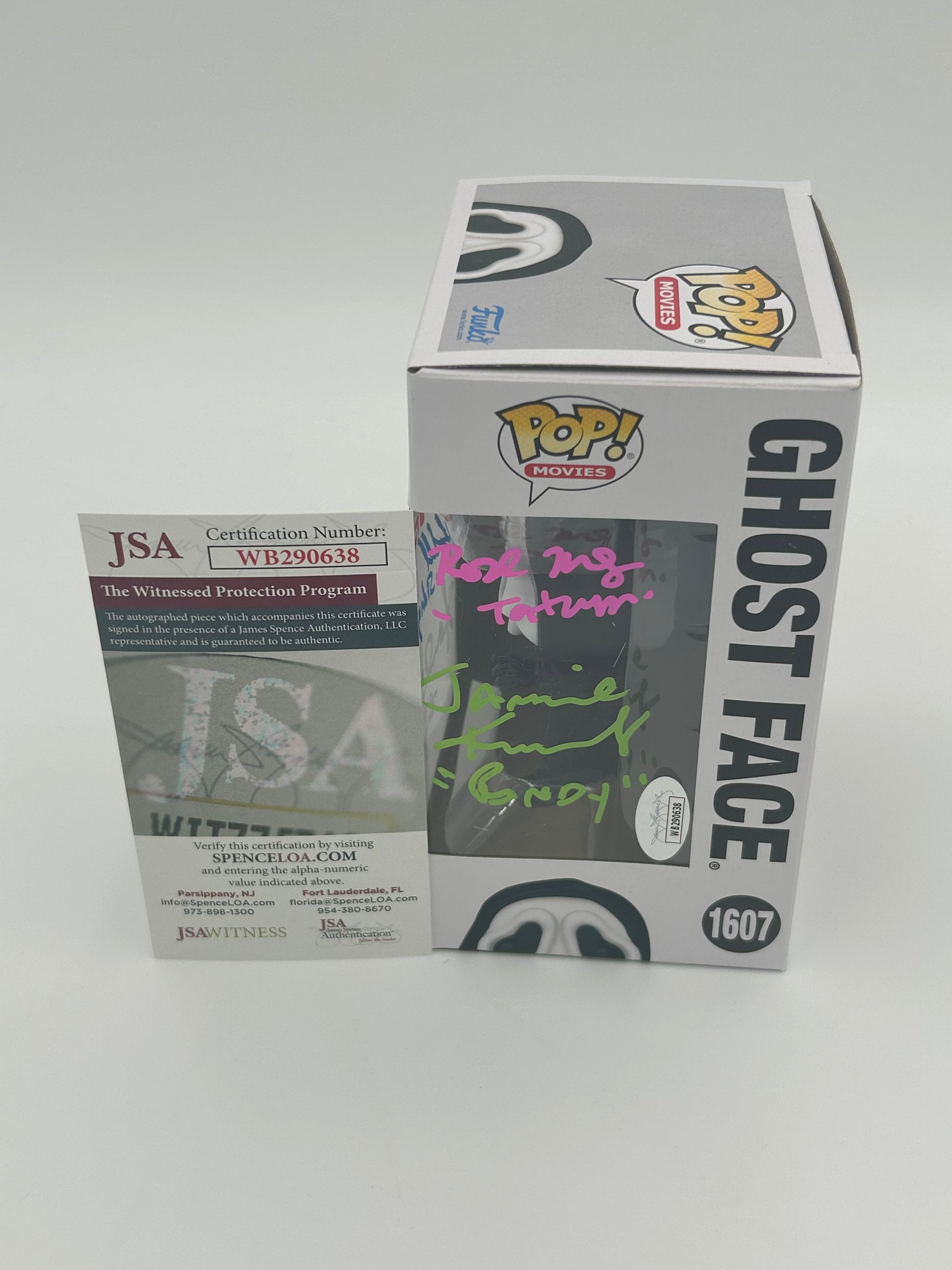Photo of 5x Signed (Campbell, Kennedy, Lillard, McGowan, Ulrich) Ghost Face "Scream" #1607 Funko Pop! Vinyl Figure (JSA Witnessed) at InkedAuction.com.