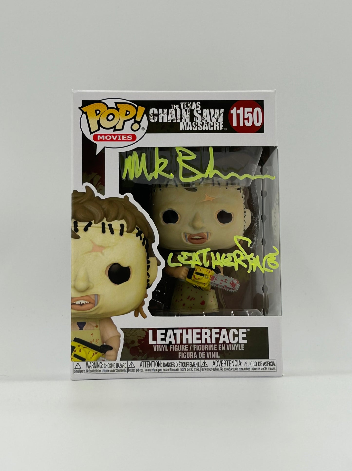 Mark Burnham Signed And Inscribed "Leatherface" Leatherface "The Texas Chainsaw Massacre" #1150 Funko Pop! Vinyl Figure (JSA)