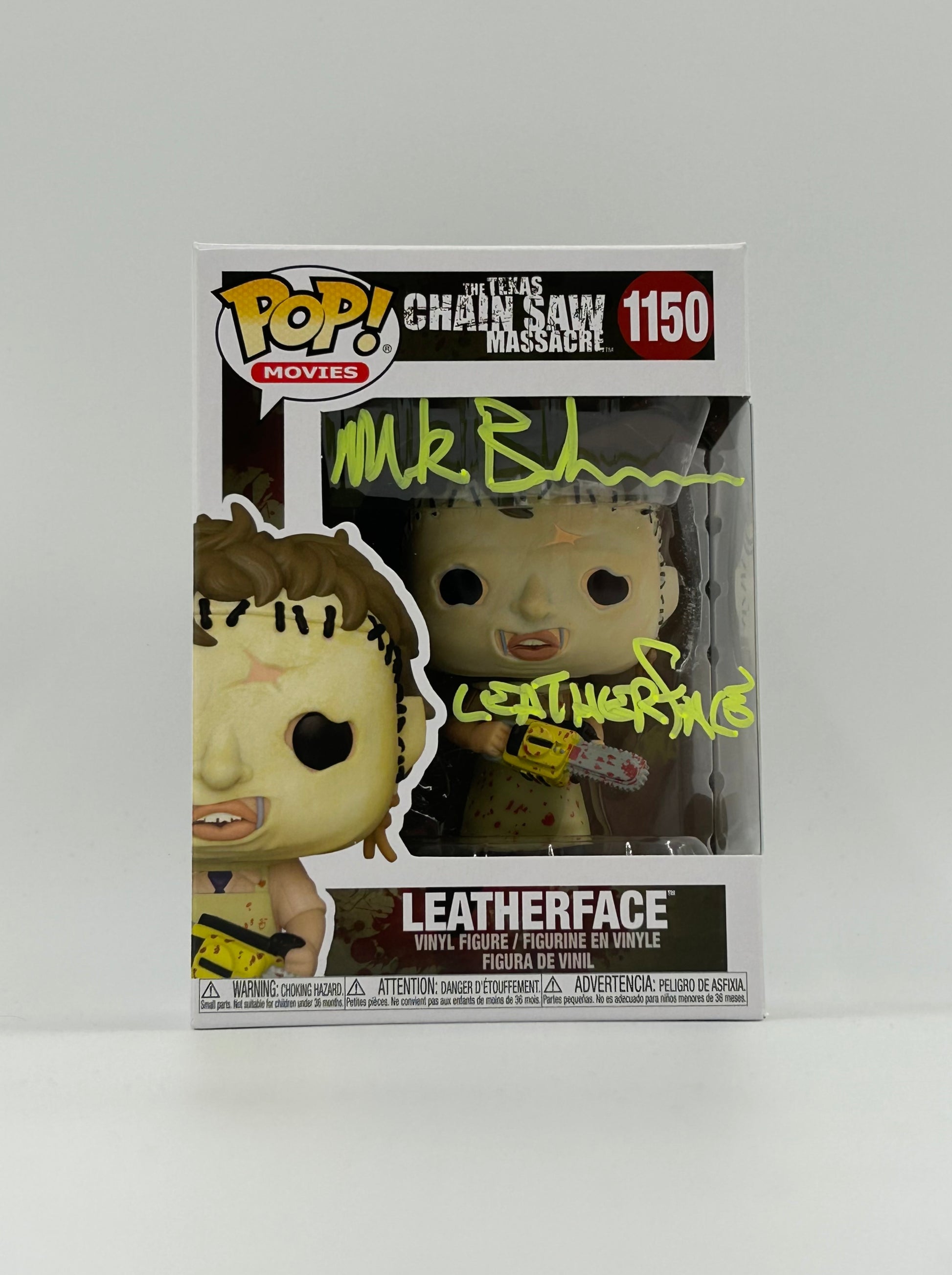 Photo of Mark Burnham Signed And Inscribed "Leatherface" Leatherface "The Texas Chainsaw Massacre" #1150 Funko Pop! Vinyl Figure (JSA) at InkedAuction.com.