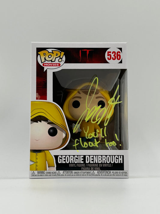 Jackson Robert Scott Signed and Inscribed "You'll Float Too!" Georgie Denbrough "IT" #536 Funko Pop! Vinyl Figure (JSA)