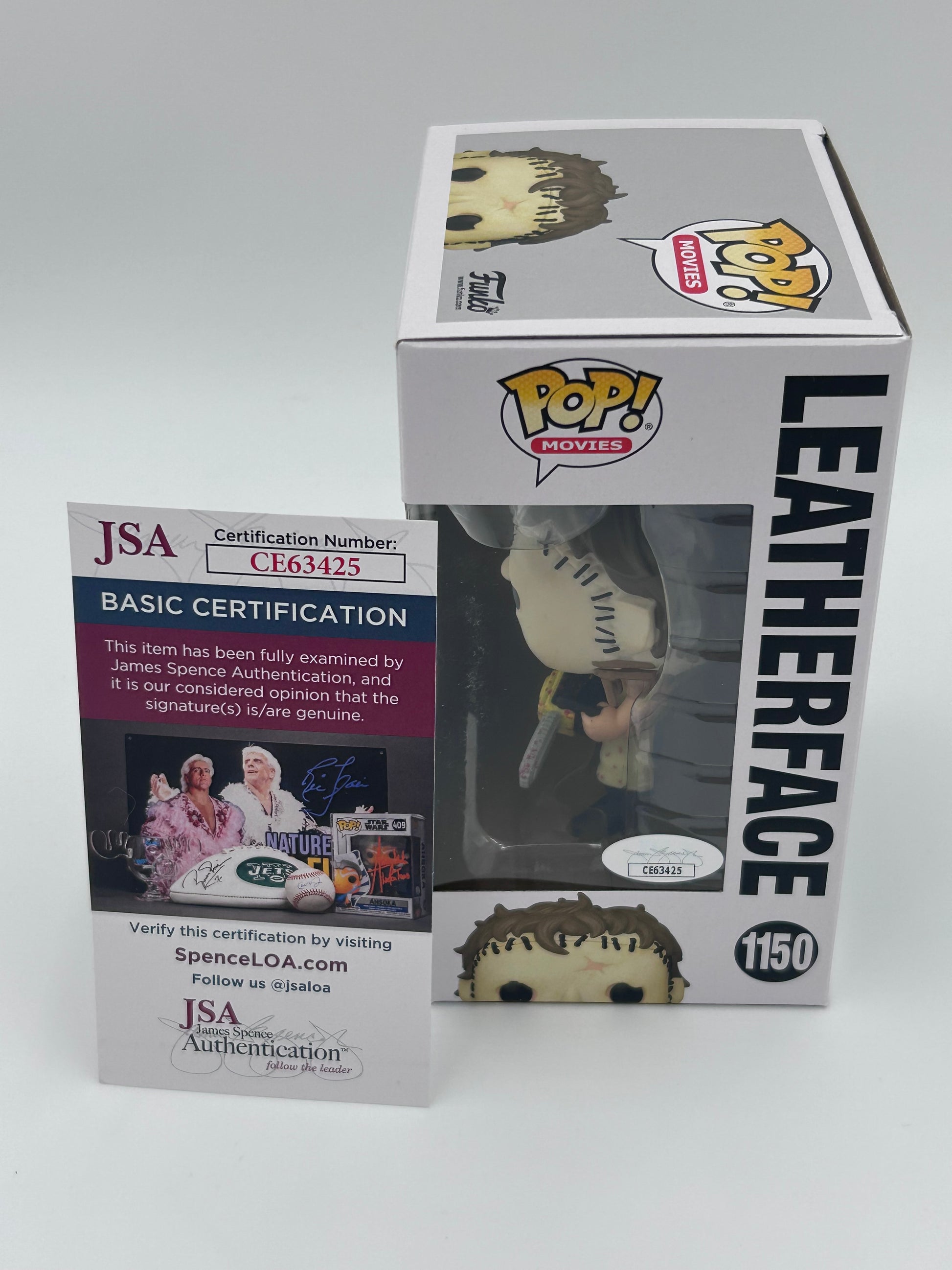 Photo of Mark Burnham Signed and Inscribed Leatherface "The Texas Chainsaw Massacre" #1150 Funko Pop! Vinyl Figure (JSA) at InkedAuction.com.