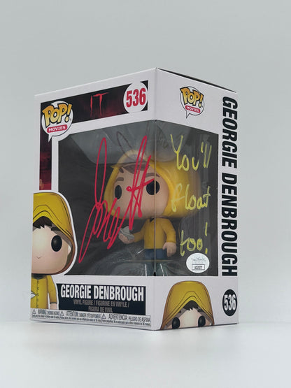 Jackson Robert Scott Signed and Inscribed "You'll Float Too!" Georgie Denbrough "IT" #536 Funko Pop! Vinyl Figure (JSA)