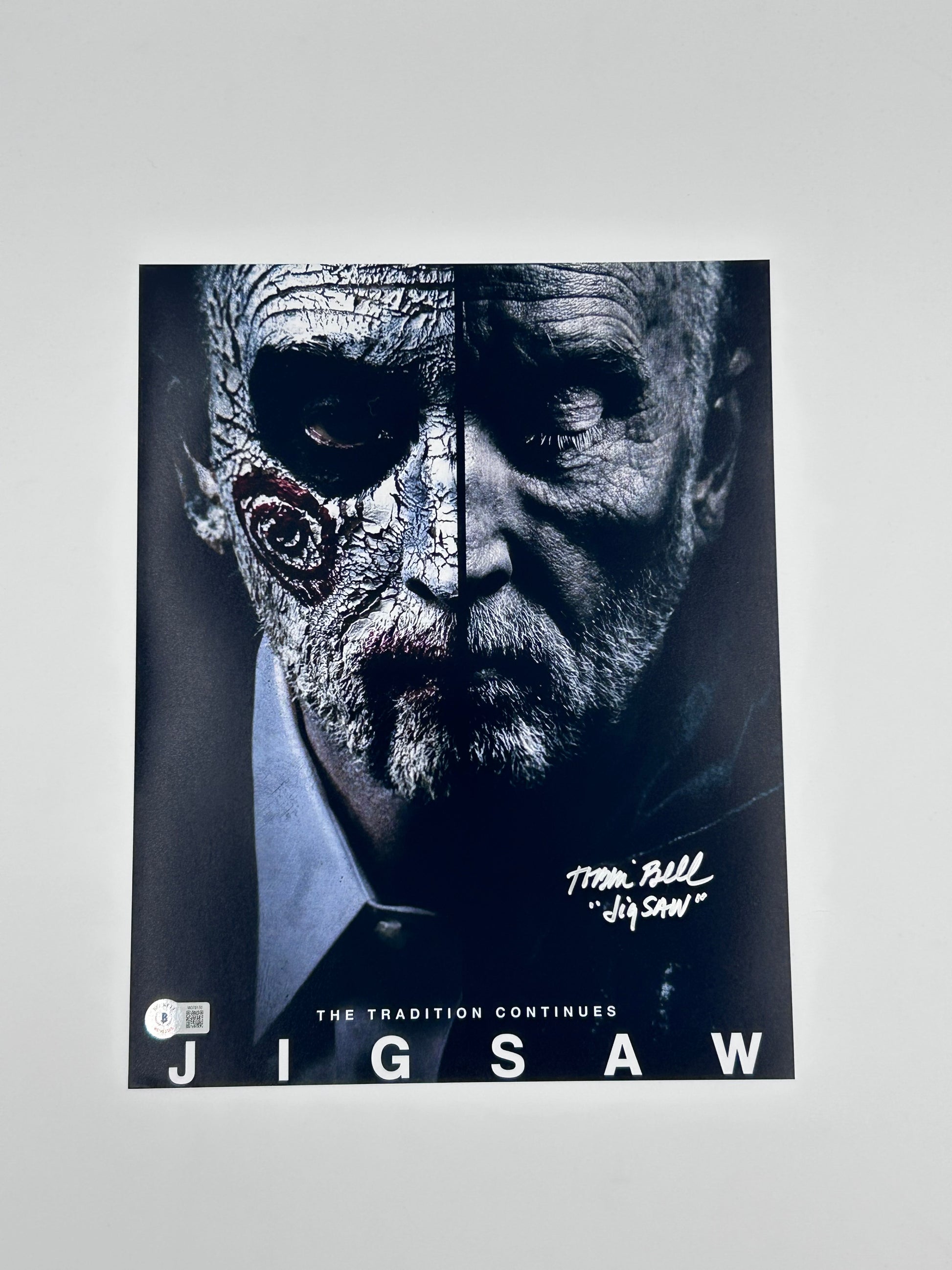 Photo of Tobin Bell Signed And Inscribed "Jigsaw" "JIGSAW" 11x14 Photo (Beckett Witnessed) at InkedAuction.com.