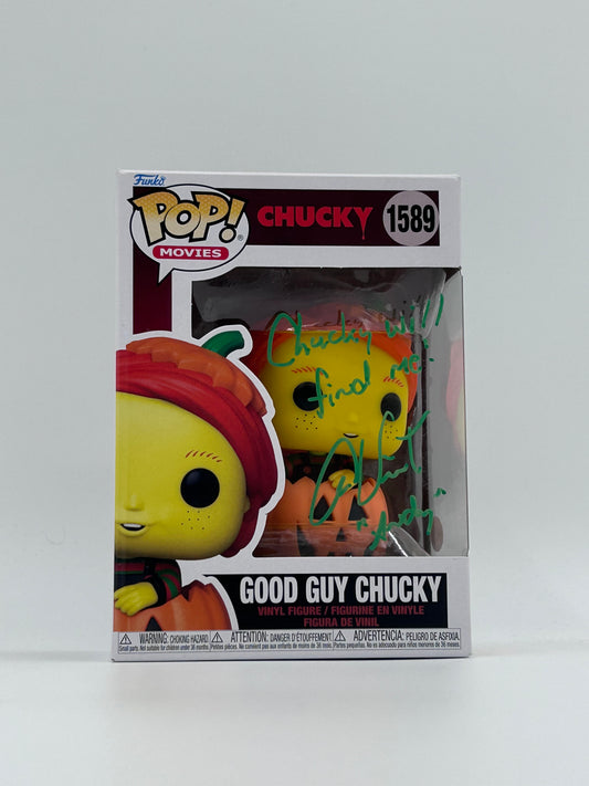Alex Vincent Signed And Inscribed "Chucky Will Find Me!" Good Guy Chucky "CHUCKY" #1589 Funko Pop! Vinyl Figure (JSA)