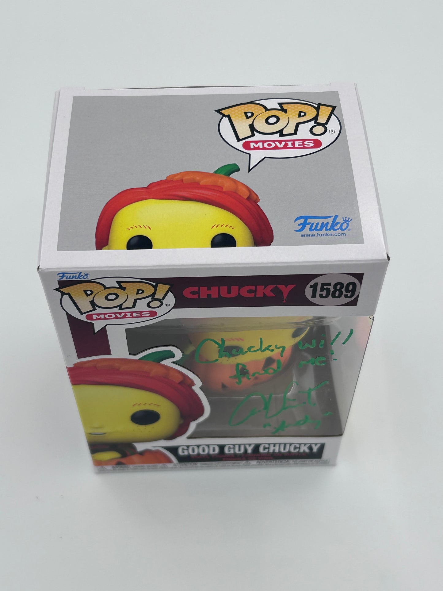 Alex Vincent Signed And Inscribed "Chucky Will Find Me!" Good Guy Chucky "CHUCKY" #1589 Funko Pop! Vinyl Figure (JSA)