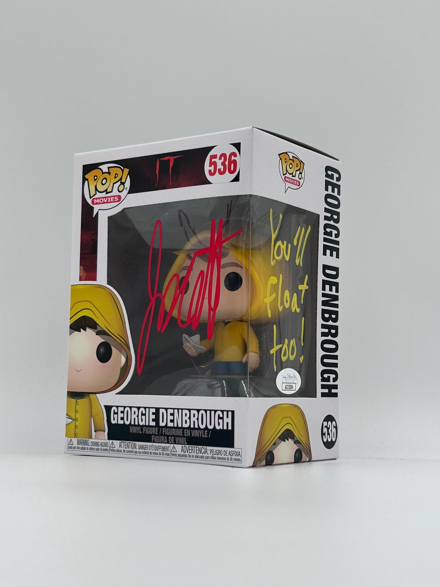 Jackson Robert Scott Signed and Inscribed "You'll Float Too!" Georgie Denbrough "IT" #536 Funko Pop! Vinyl Figure (JSA)