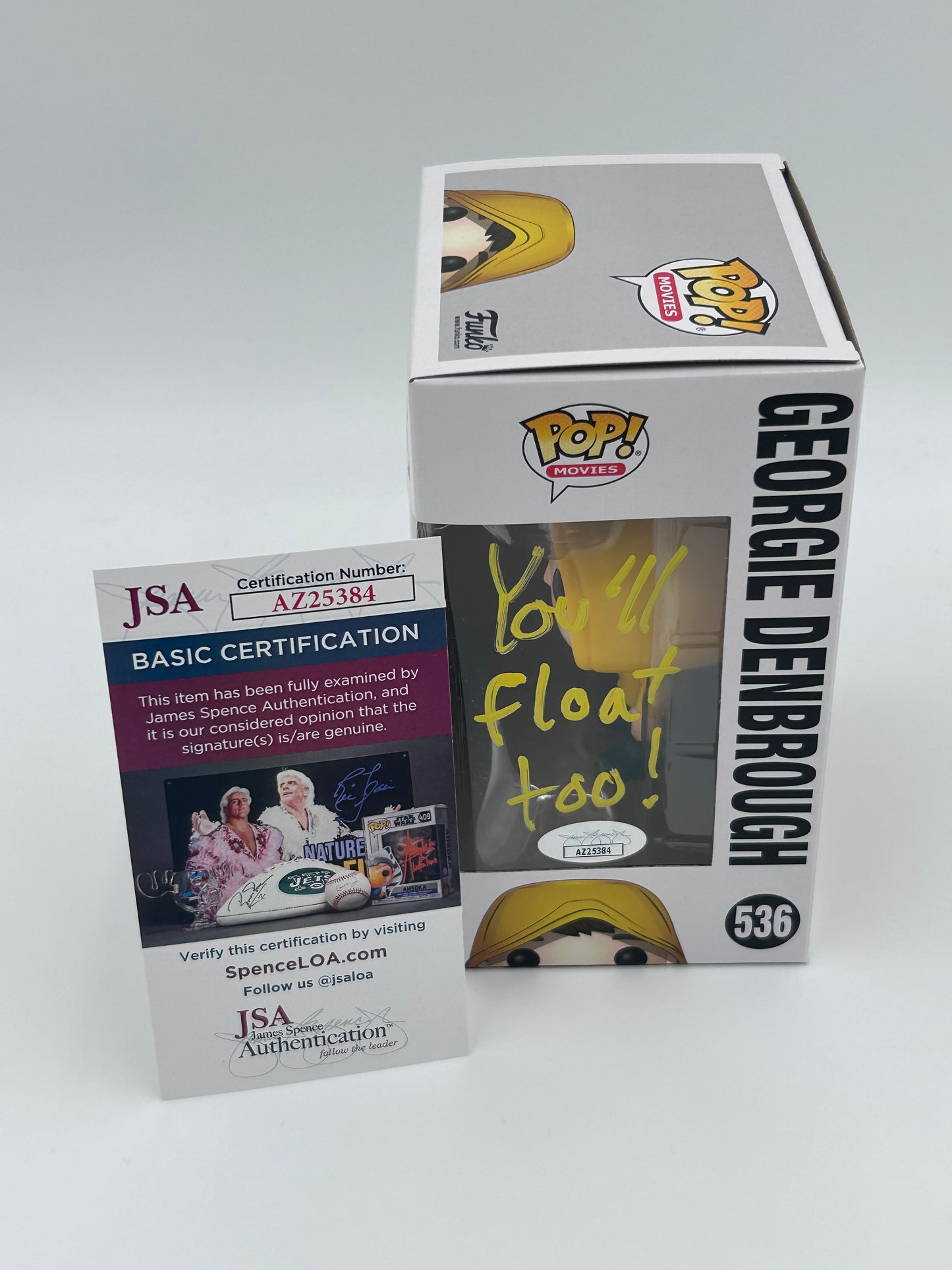 Jackson Robert Scott Signed and Inscribed "You'll Float Too!" Georgie Denbrough "IT" #536 Funko Pop! Vinyl Figure (JSA)