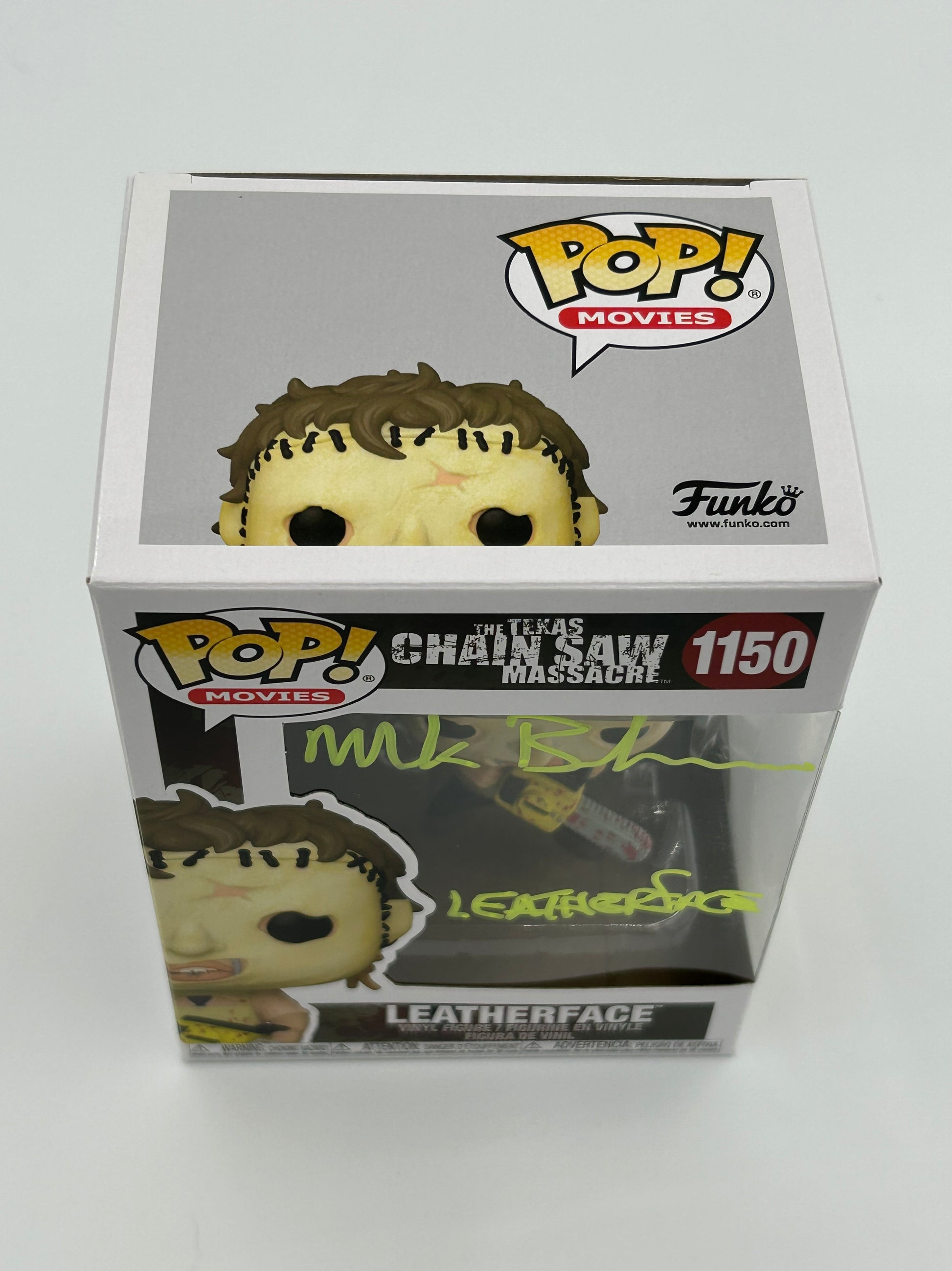 Photo of Mark Burnham Signed and Inscribed Leatherface "The Texas Chainsaw Massacre" #1150 Funko Pop! Vinyl Figure (JSA) at InkedAuction.com.