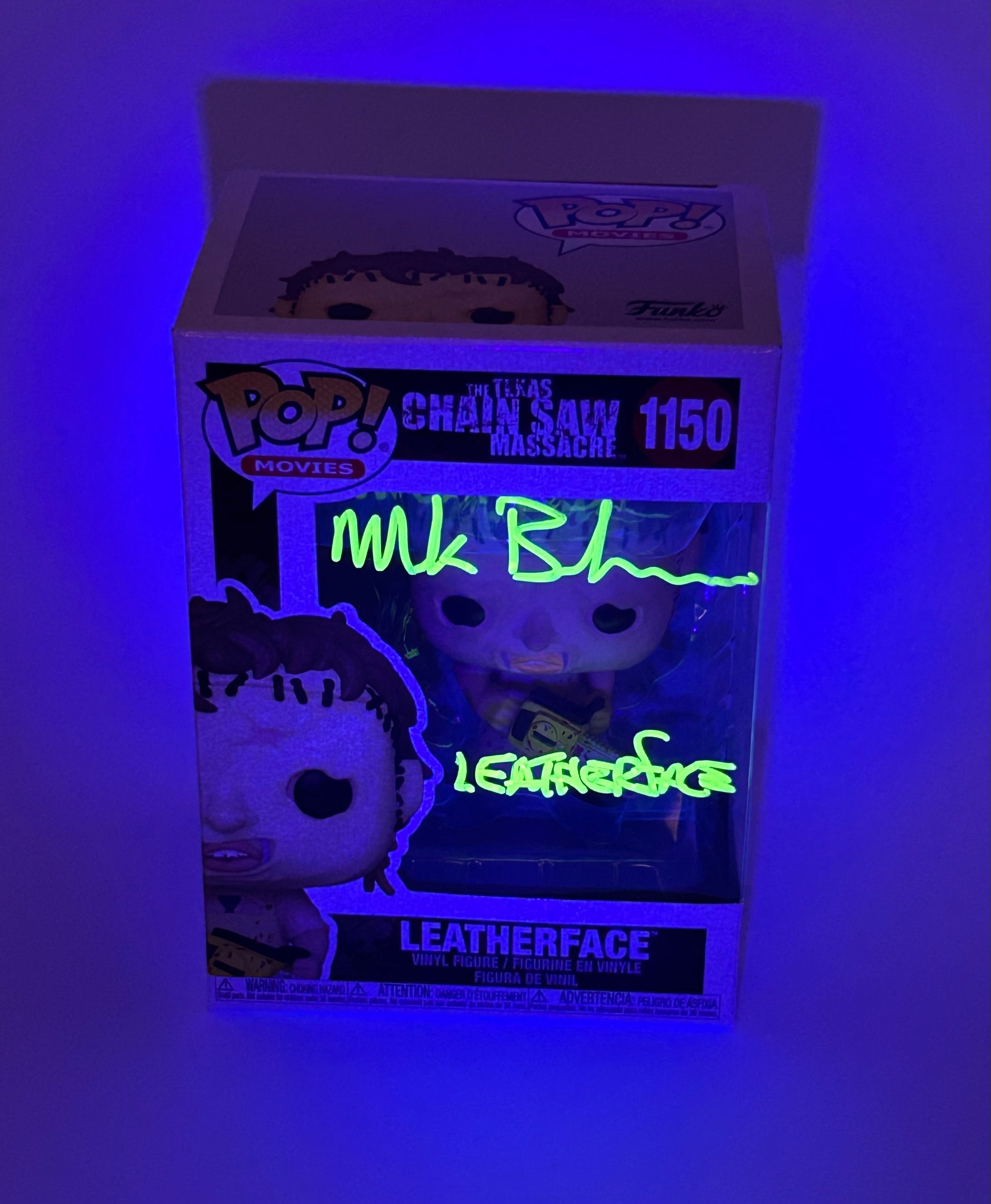 Photo of Mark Burnham Signed and Inscribed Leatherface "The Texas Chainsaw Massacre" #1150 Funko Pop! Vinyl Figure (JSA) at InkedAuction.com.