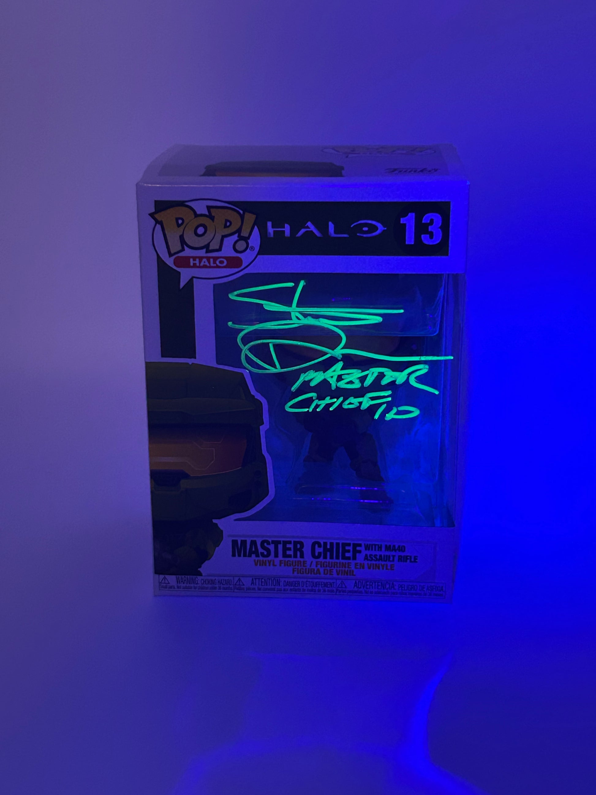 Photo of Steve Downes Signed and Inscribed "Master Chief 117" Master Chief "Halo" #13 Funko Pop! Vinyl Figure (JSA Witnessed) at InkedAuction.com.