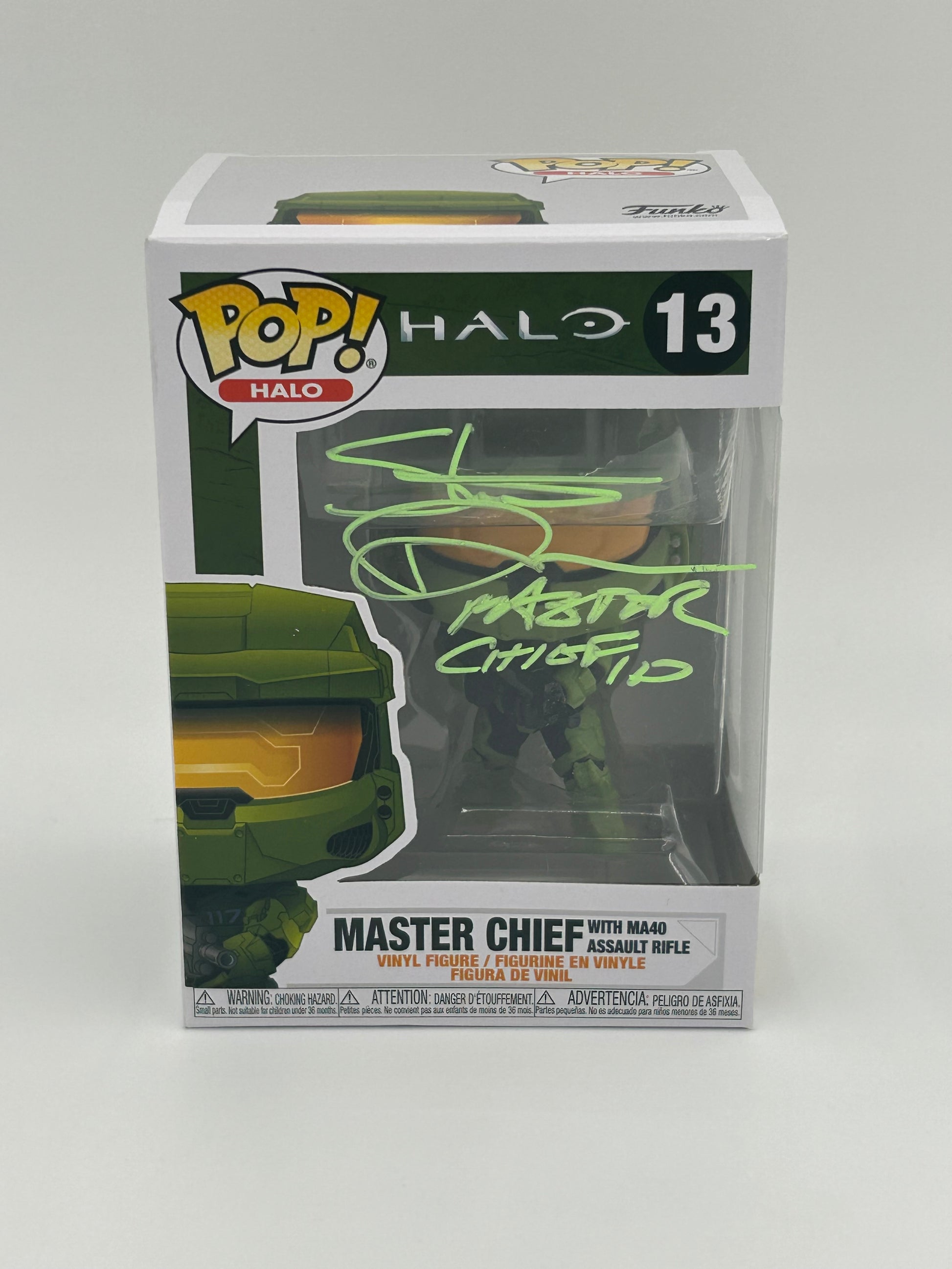 Photo of Steve Downes Signed and Inscribed "Master Chief 117" Master Chief "Halo" #13 Funko Pop! Vinyl Figure (JSA Witnessed) at InkedAuction.com.