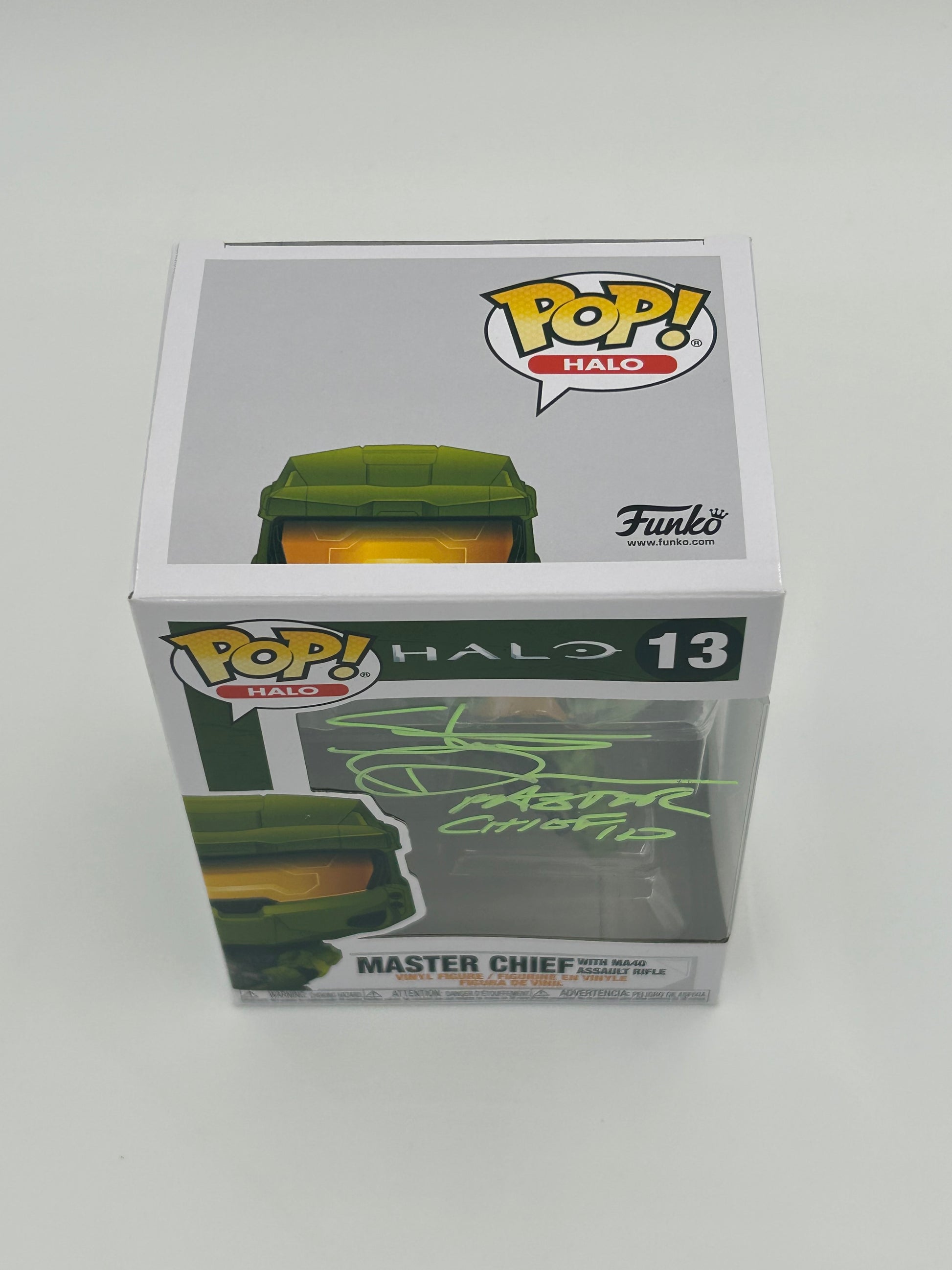 Photo of Steve Downes Signed and Inscribed "Master Chief 117" Master Chief "Halo" #13 Funko Pop! Vinyl Figure (JSA Witnessed) at InkedAuction.com.