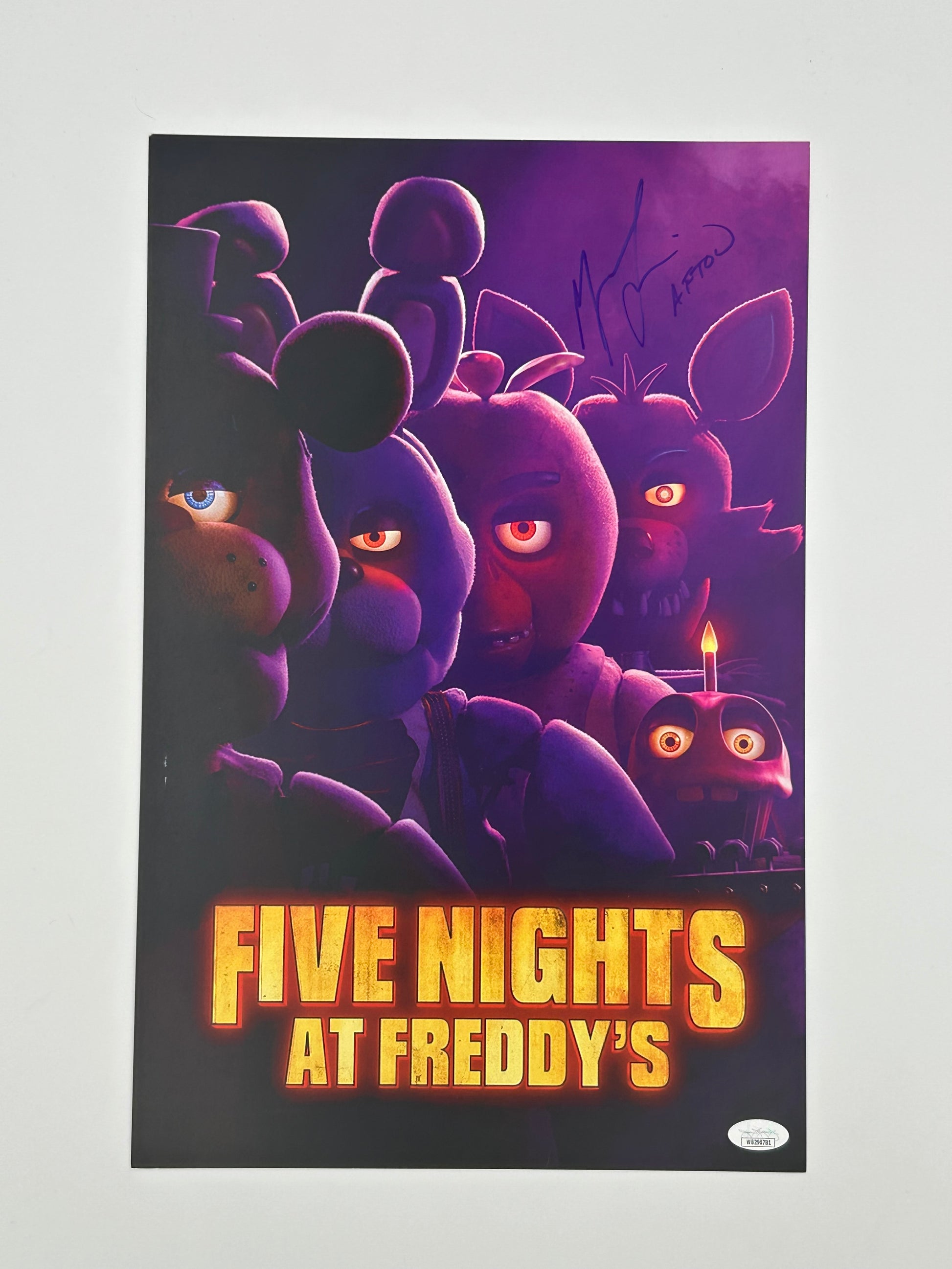 Photo of Matthew Lillard Signed and Inscribed "Afton" "Five Nights At Freddy's" 11x17 Poster (JSA Witnessed) at InkedAuction.com.