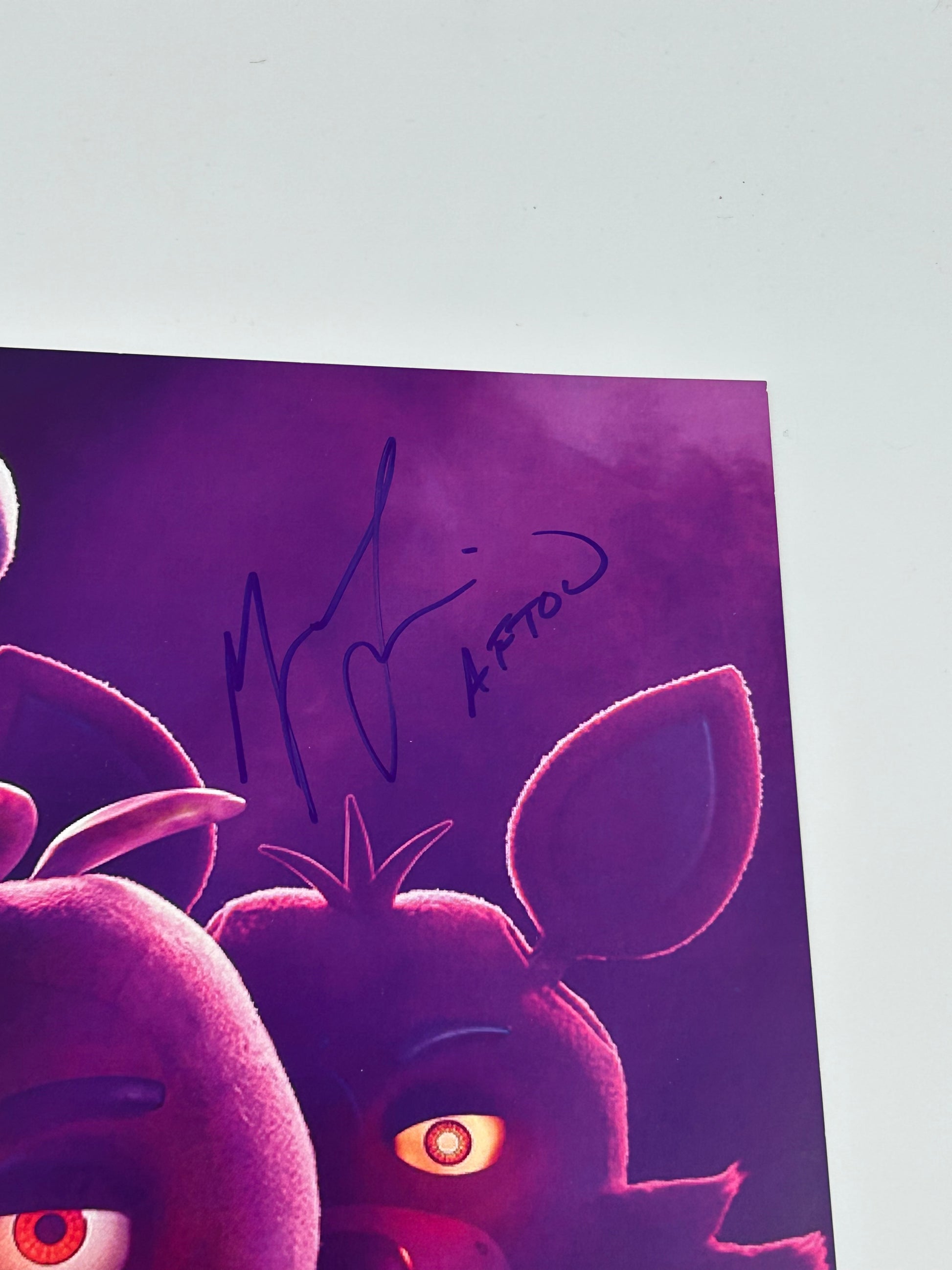 Photo of Matthew Lillard Signed and Inscribed "Afton" "Five Nights At Freddy's" 11x17 Poster (JSA Witnessed) at InkedAuction.com.