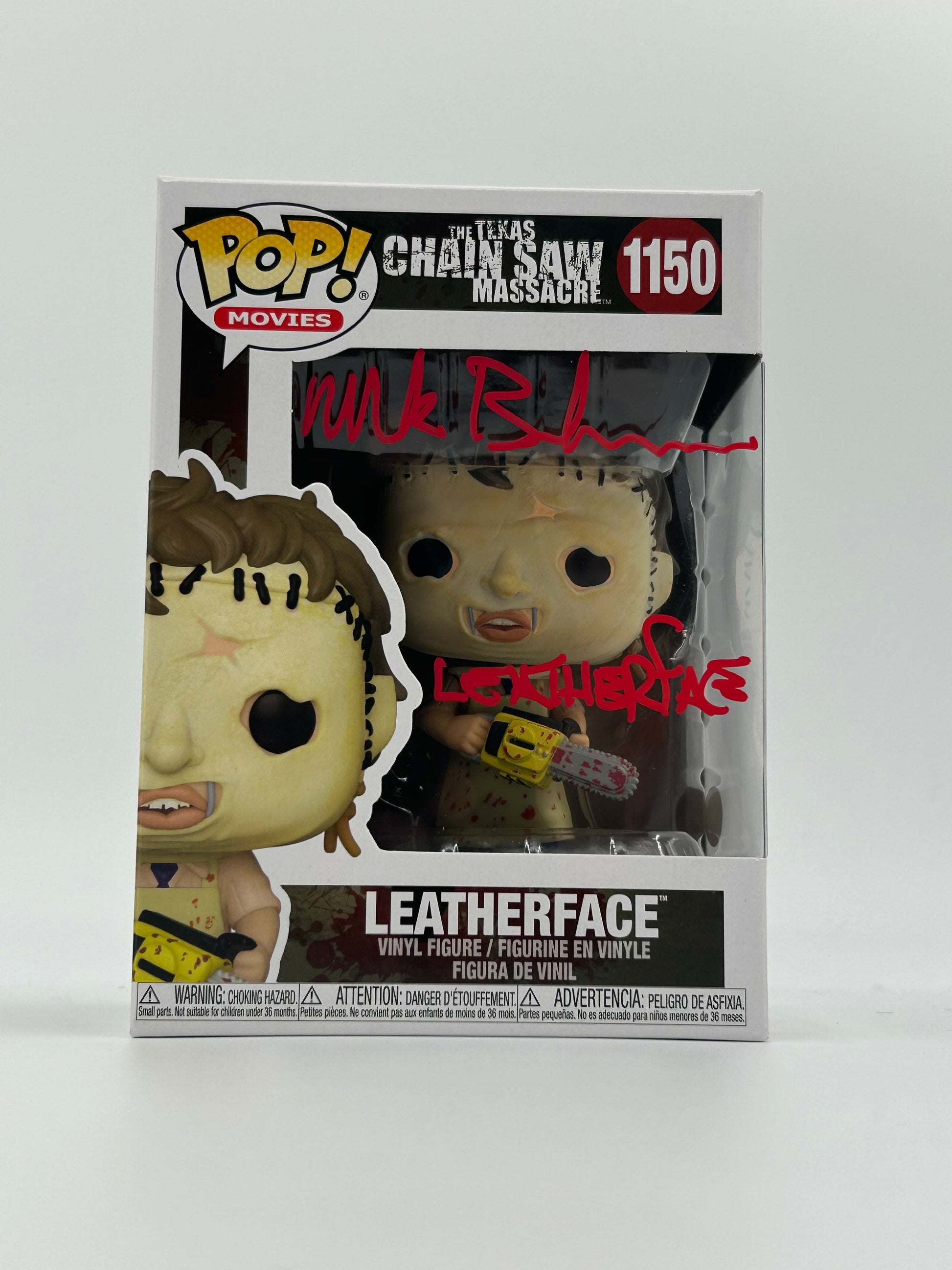 Photo of Mark Burnham Signed and Inscribed Leatherface "The Texas Chainsaw Massacre" #1150 Funko Pop! Vinyl Figure (JSA) at InkedAuction.com.