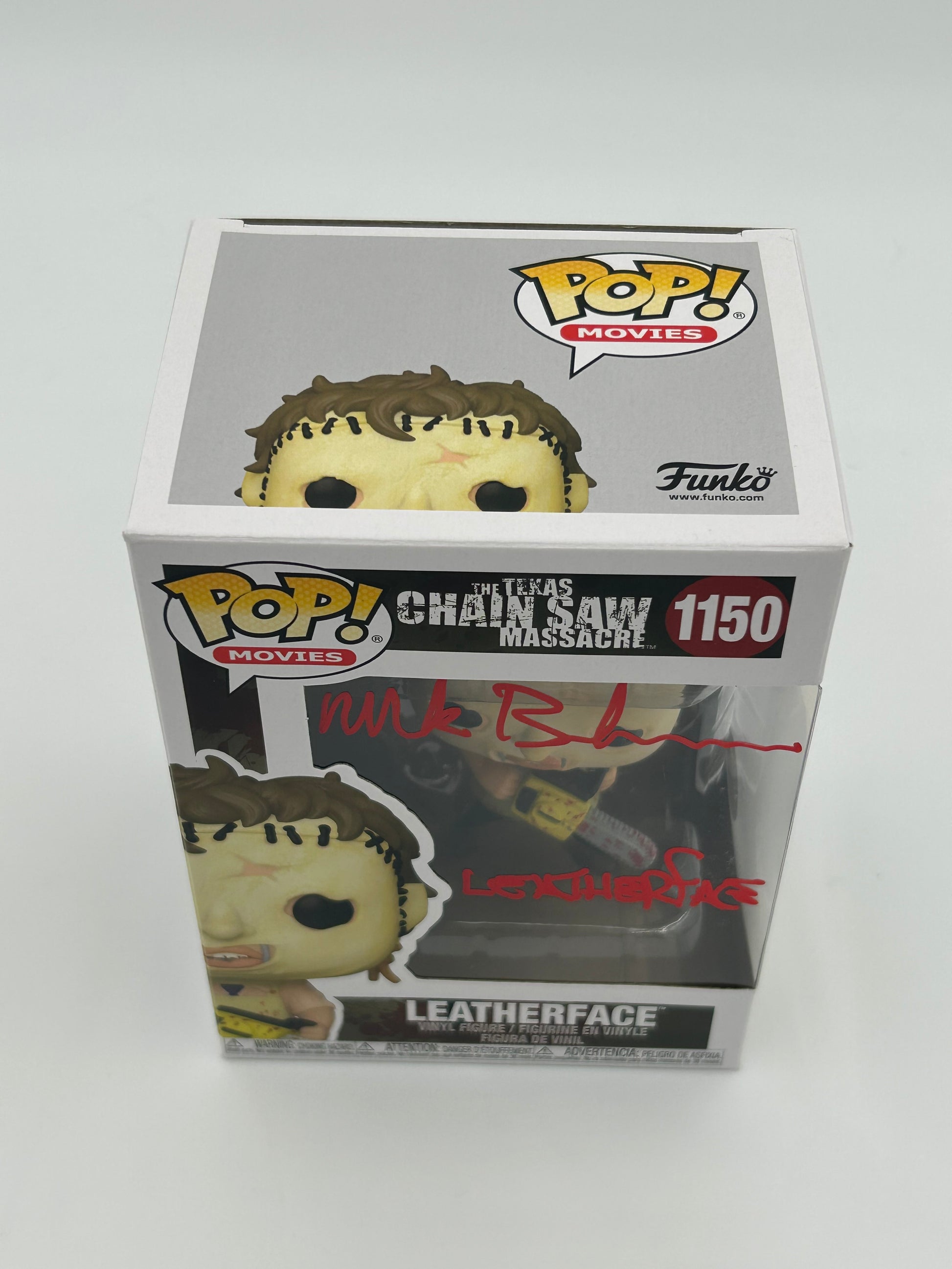 Photo of Mark Burnham Signed and Inscribed Leatherface "The Texas Chainsaw Massacre" #1150 Funko Pop! Vinyl Figure (JSA) at InkedAuction.com.