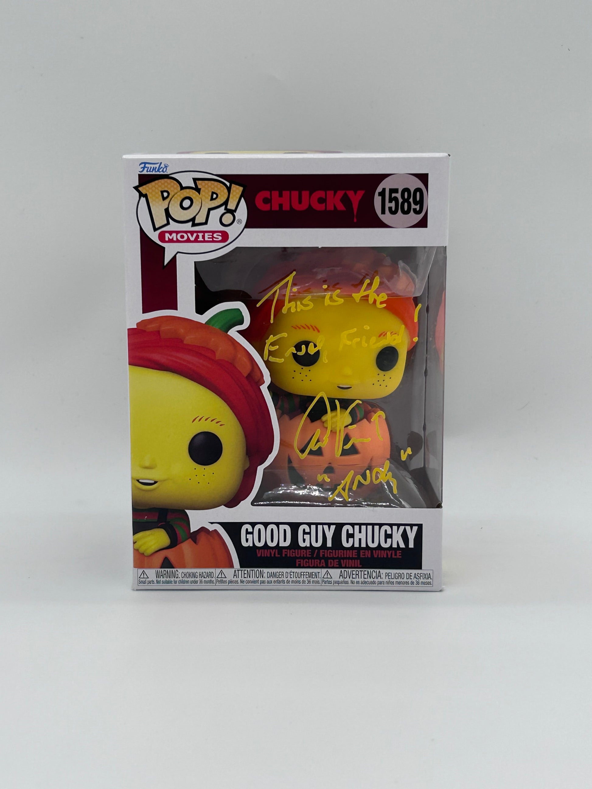 Photo of Alex Vincent Signed And Inscribed "This is the end, friend!" Good Guy Chucky "CHUCKY" #1589 Funko Pop! Vinyl Figure (JSA) at InkedAuction.com.