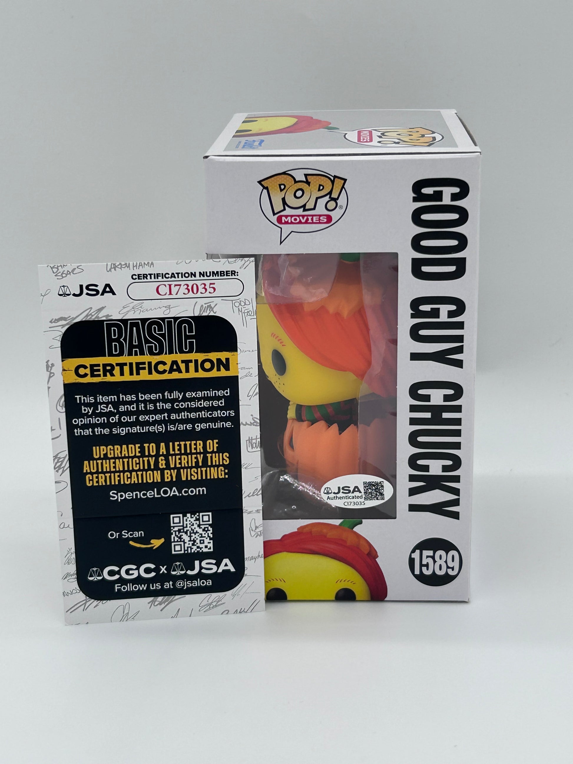 Photo of Alex Vincent Signed And Inscribed "This is the end, friend!" Good Guy Chucky "CHUCKY" #1589 Funko Pop! Vinyl Figure (JSA) at InkedAuction.com.