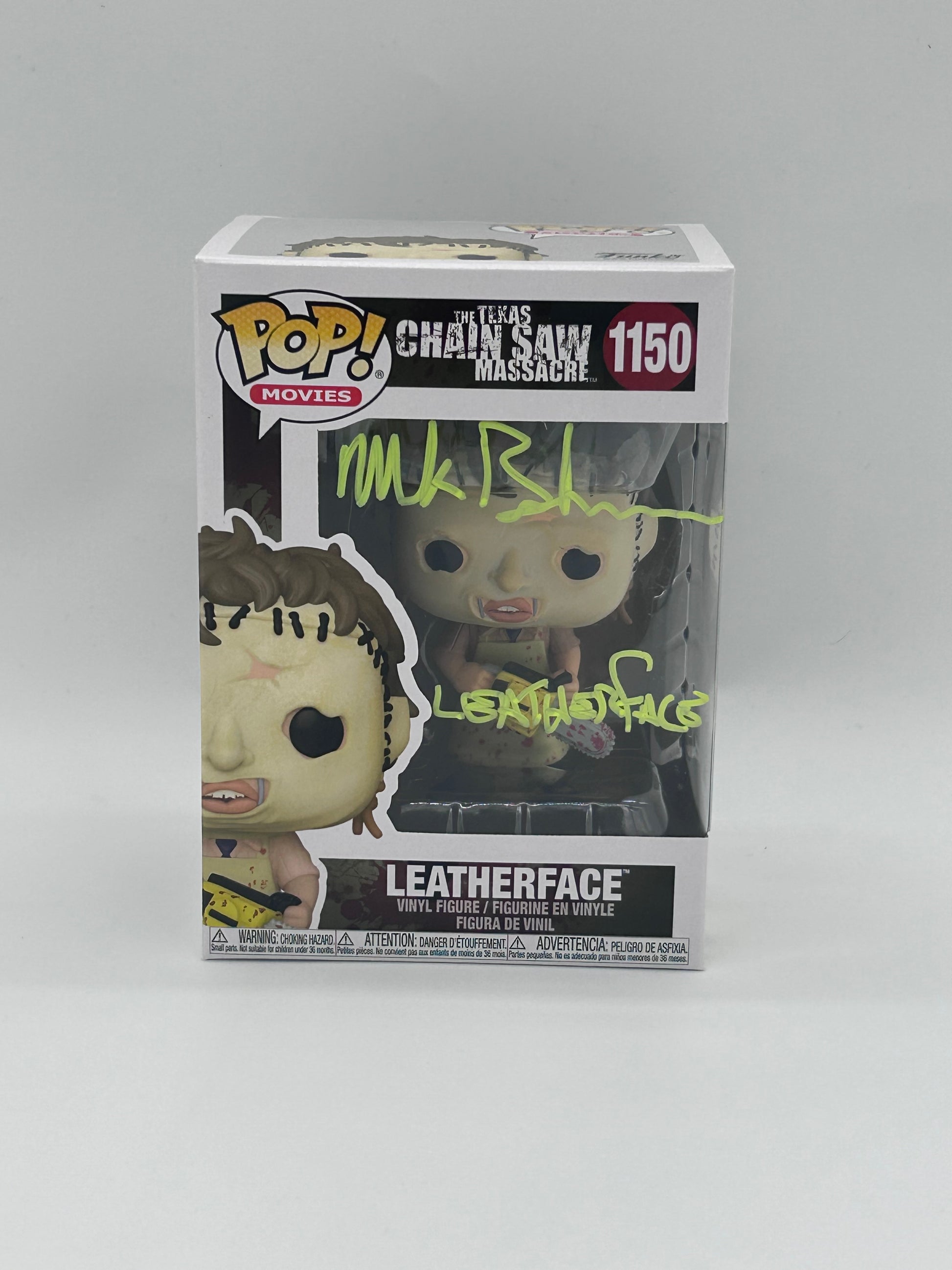 Photo of Mark Burnham Signed and Inscribed Leatherface "The Texas Chainsaw Massacre" #1150 Funko Pop! Vinyl Figure (JSA) at InkedAuction.com.