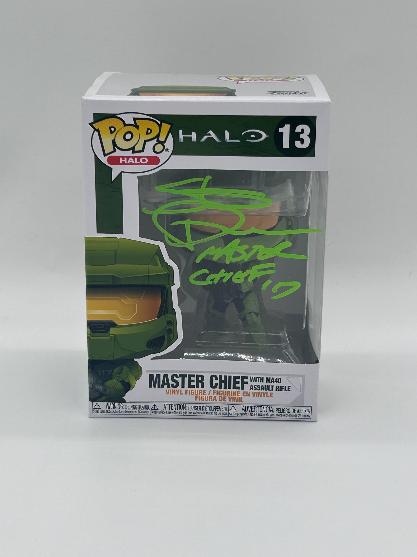 Steve Downes Signed And Inscribed "Master Chief 117" Master Chief "Halo" #13 Funko Pop! Vinyl Figure (JSA Witnessed)