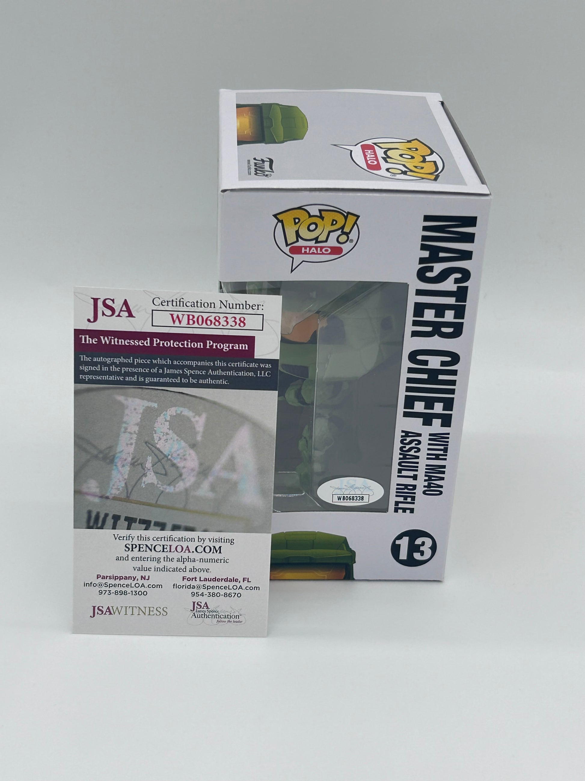 Photo of Steve Downes Signed And Inscribed "Master Chief 117" Master Chief "Halo" #13 Funko Pop! Vinyl Figure (JSA Witnessed) at InkedAuction.com.