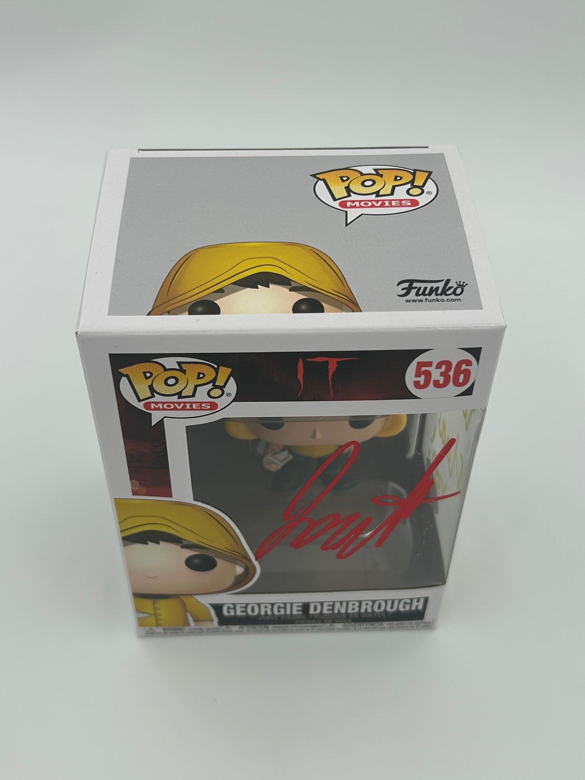 Photo of Jackson Robert Scott Signed and Inscribed "You'll Float Too!" Georgie Denbrough "IT" #536 Funko Pop! Vinyl Figure (JSA) at InkedAuction.com.