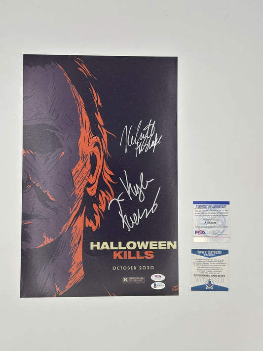 Nick Castle And Kyle Richards Signed "Halloween Kills" 11x17 Poster (Beckett Witnessed And PSA)