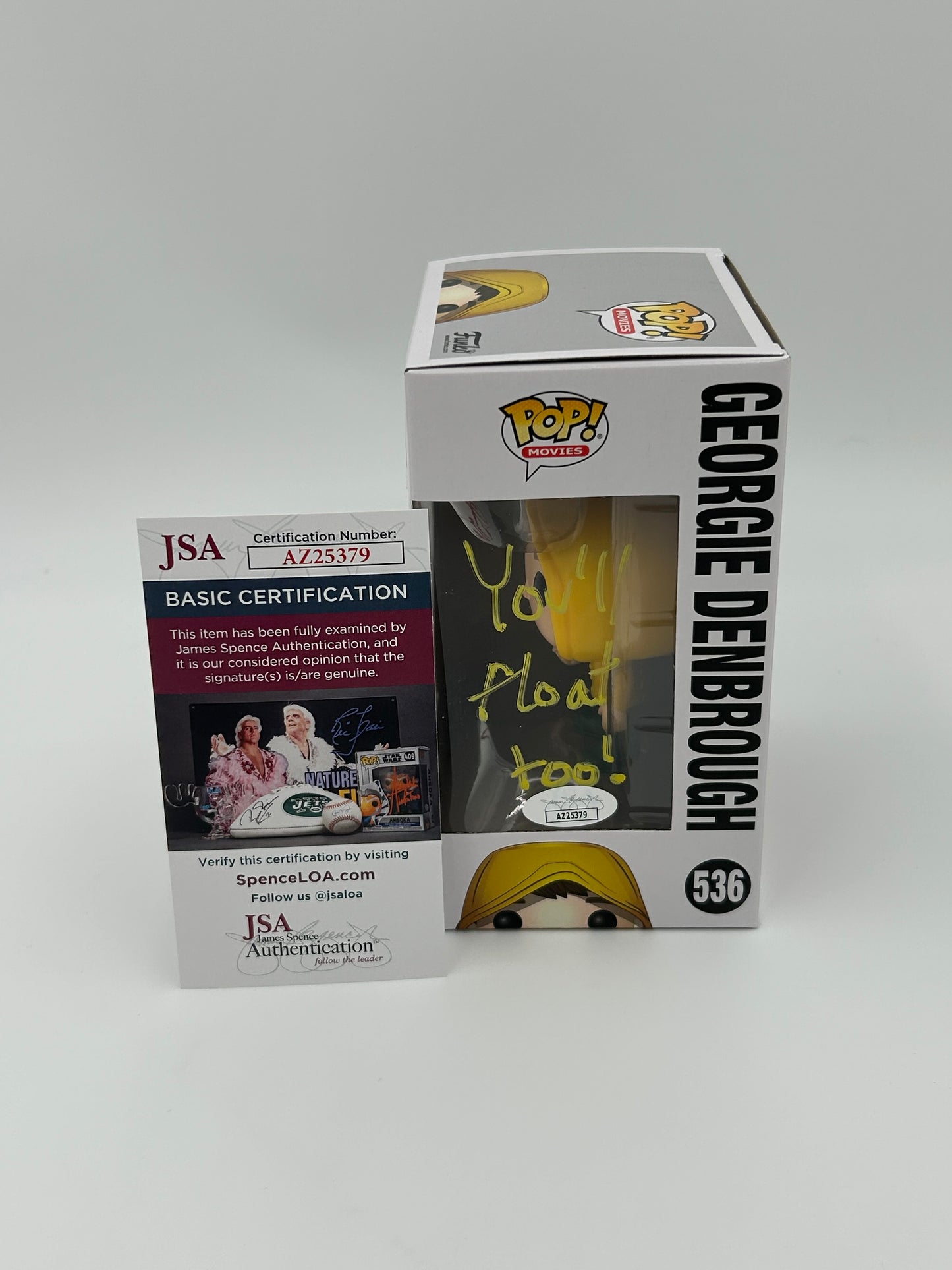 Jackson Robert Scott Signed and Inscribed "You'll Float Too!" Georgie Denbrough "IT" #536 Funko Pop! Vinyl Figure (JSA)