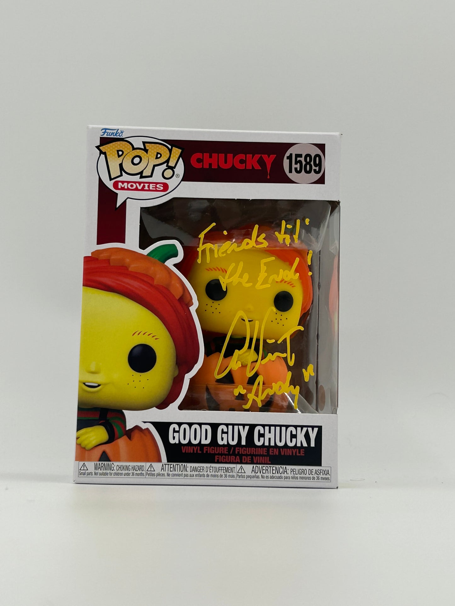 Alex Vincent Signed And Inscribed "Friends 'Til The End" Good Guy Chucky "CHUCKY" #1589 Funko Pop! Vinyl Figure (JSA)
