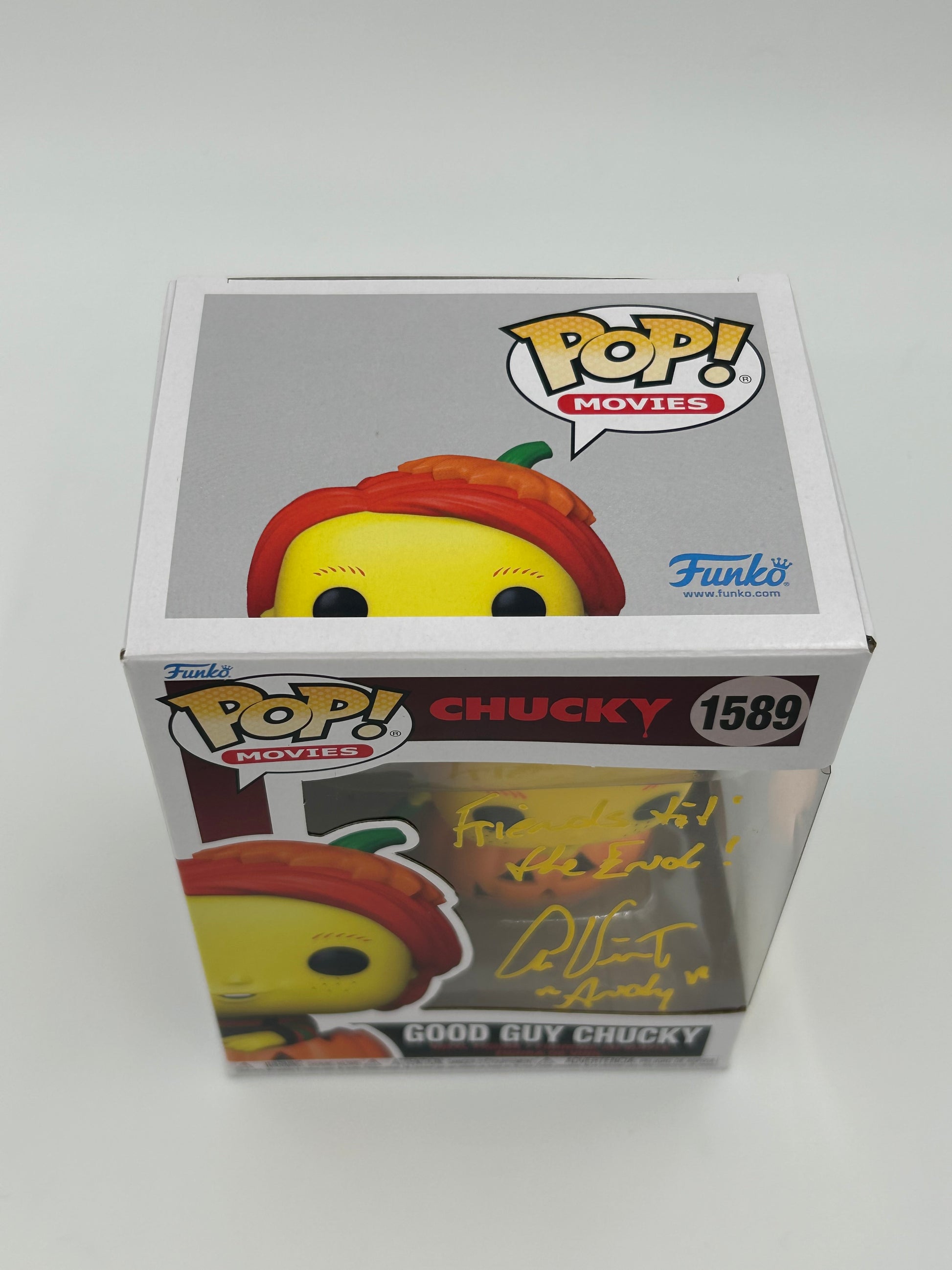 Photo of Alex Vincent Signed And Inscribed "Friends 'Til The End" Good Guy Chucky "CHUCKY" #1589 Funko Pop! Vinyl Figure (JSA) at InkedAuction.com.