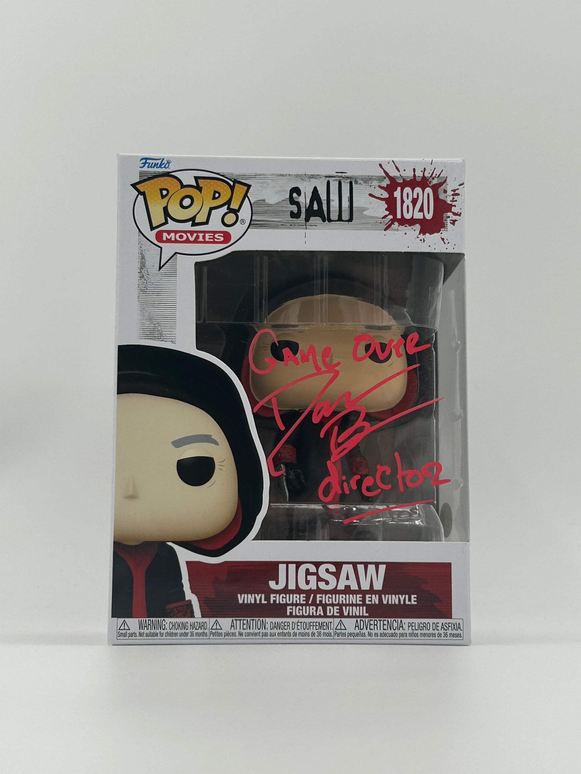 Photo of Darren Lynn Bousman Signed and Inscribed "Game Over" "Director" Jigsaw "SAW" #1820 Funko Pop! Vinyl Figure (JSA Witnessed) at InkedAuction.com.